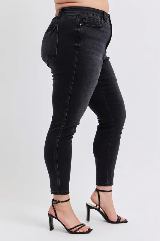 Judy Blue Full Size Midi Rise Tummy Control Skinny Jeans Plus Size - Tigbul's Variety Fashion Shop