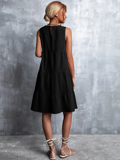 Tiered Round Neck Sleeveless Mini Tank Dress - Tigbul's Variety Fashion Shop