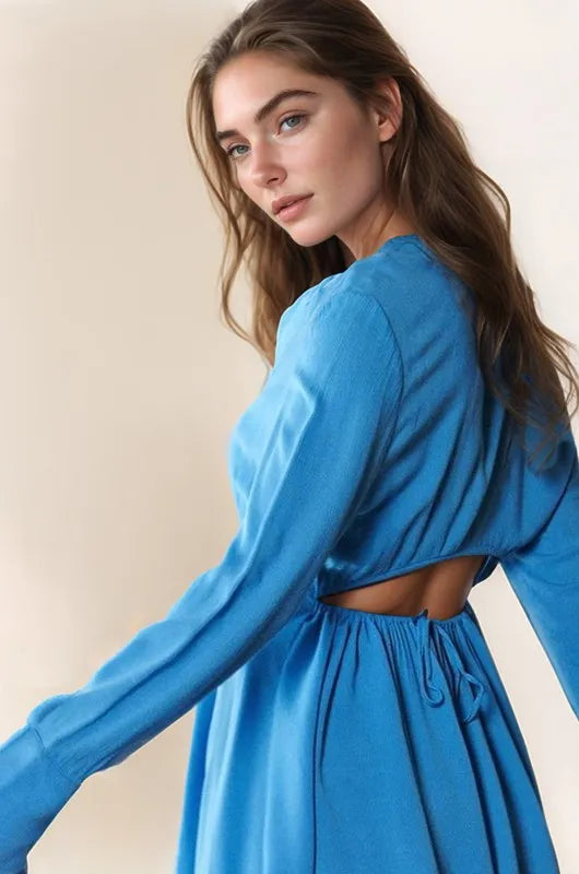Blue V-Neck Open Back Adjustable Babydoll Shirt - Tigbul's Variety Fashion Shop