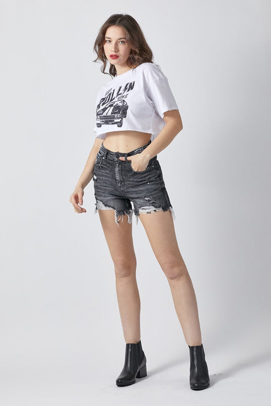 RISEN Full Size High Rise Distressed Denim Shorts - Tigbul's Variety Fashion Shop