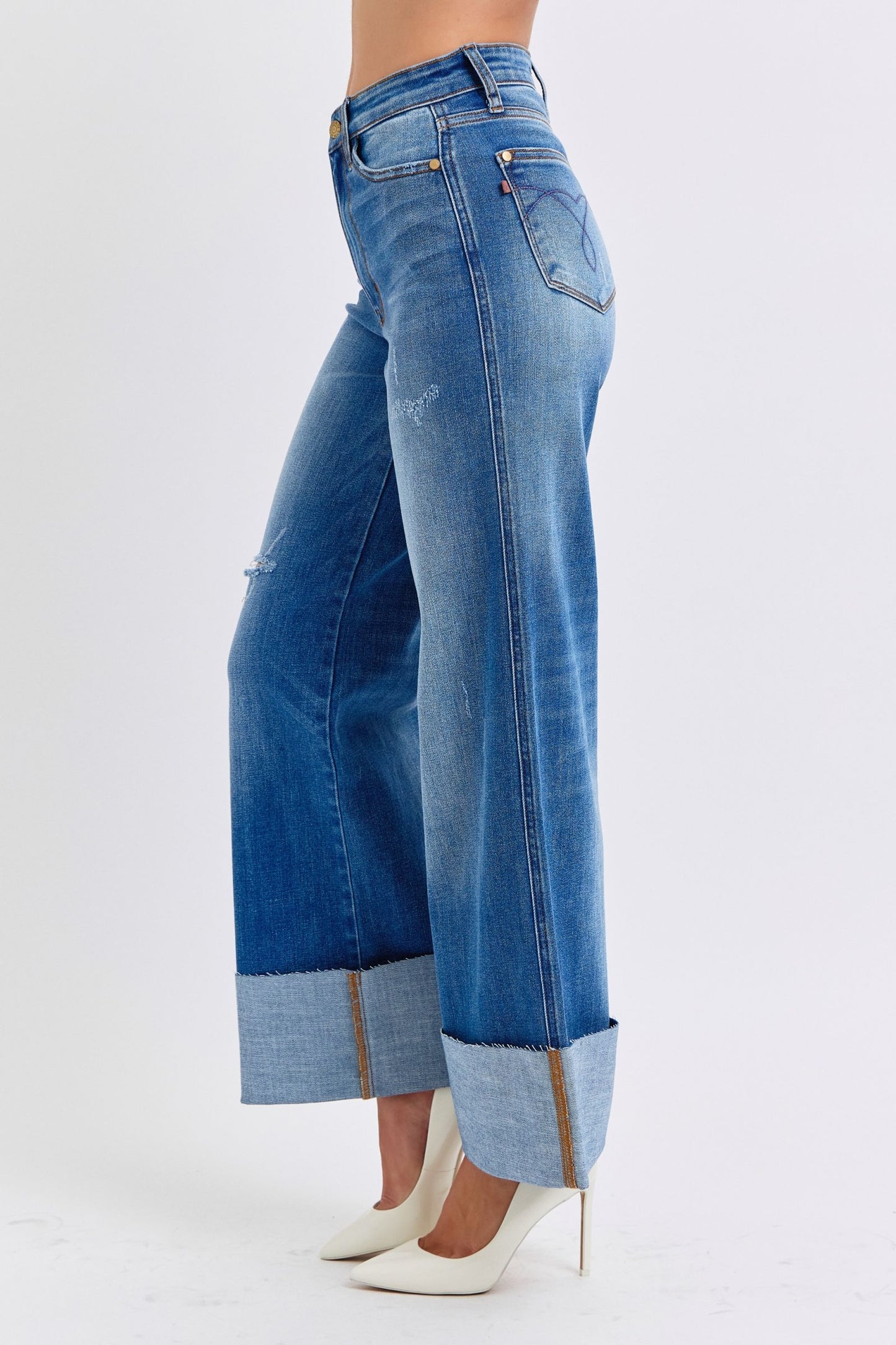 Judy Blue Full Size Distressed High Waist Wide Leg Jeans - Tigbul's Variety Fashion Shop