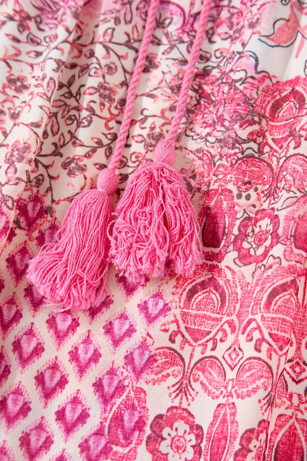 Printed Tassel Drawstring Pink High Waist Maxi Skirt - Tigbul's Variety Fashion Shop