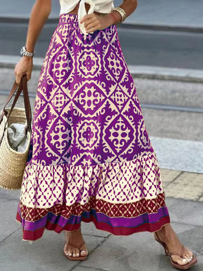 Geometric Elastic Waist Maxi Skirt - Tigbul's Variety Fashion Shop