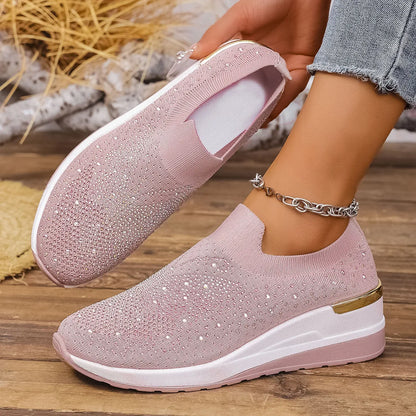 Rhinestone Wedge Sneakers - Tigbul's Variety Fashion Shop
