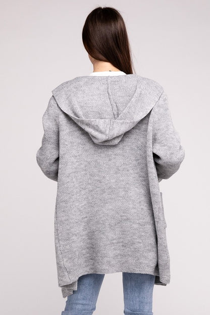 Hooded Open Front Sweater Cardigan - Tigbuls Variety Fashion