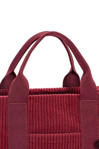 David Jones Corduroy Handbag Bag with Charm Details - Tigbul's Variety Fashion Shop