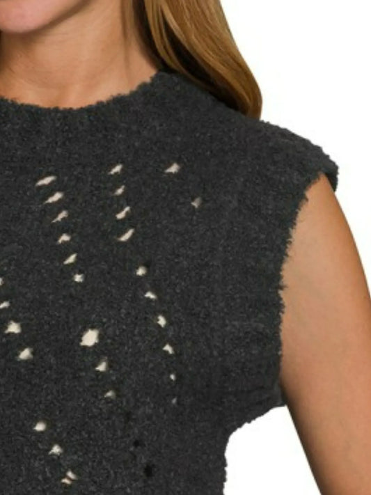 Zenana Openwork Textured Wool Sweater Vest - Tigbul's Variety Fashion Shop