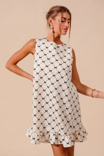 SO ME Texture Bow Printed Mini Ruffle Dress - Tigbul's Variety Fashion Shop