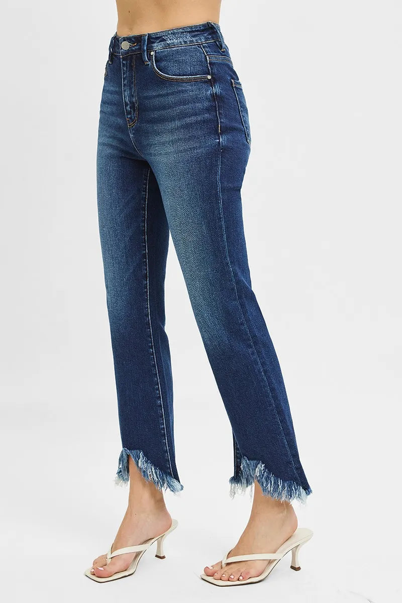 RISEN High Rise Crop Bootcut Fray Hem Jeans - Tigbul's Variety Fashion Shop