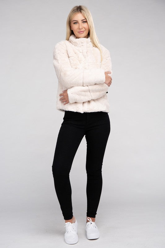 Fluffy Zip-Up Sweater Jacket - Tigbuls Variety Fashion