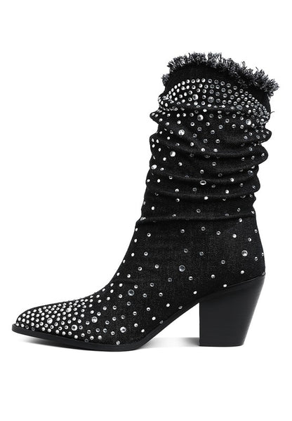 Savant Diamante & Rhinestones Denim Boots - Tigbul's Variety Fashion Shop