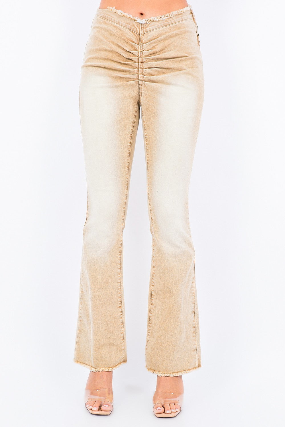 American Bazi V-Cut Ruched Flare Pants - Tigbul's Variety Fashion Shop