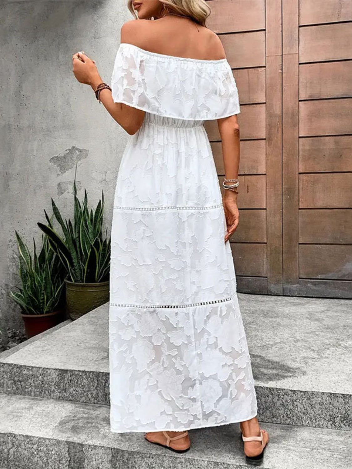 Off-Shoulder Short Sleeve Maxi Dress - Tigbul's Variety Fashion Shop