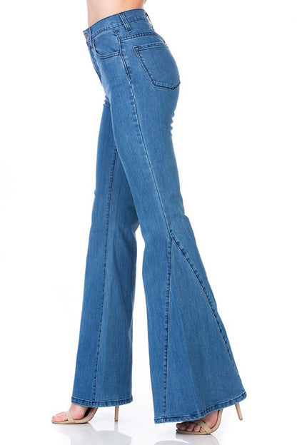 High Waist Denim flare Wide Leg bell bottom jeans - Tigbul's Variety Fashion Shop