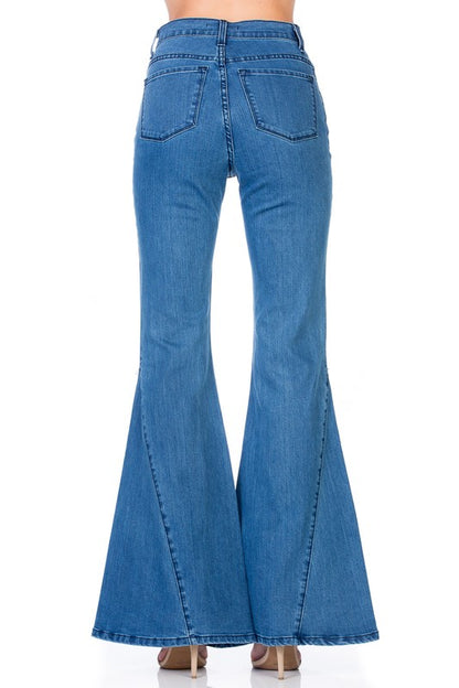 High Waist Denim flare Wide Leg bell bottom jeans - Tigbul's Variety Fashion Shop