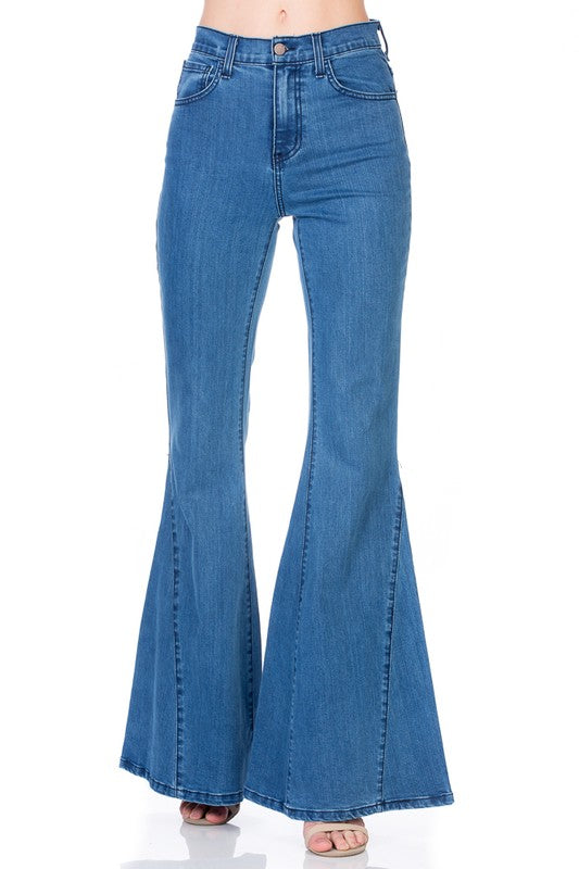 High Waist Denim flare Wide Leg bell bottom jeans - Tigbul's Variety Fashion Shop