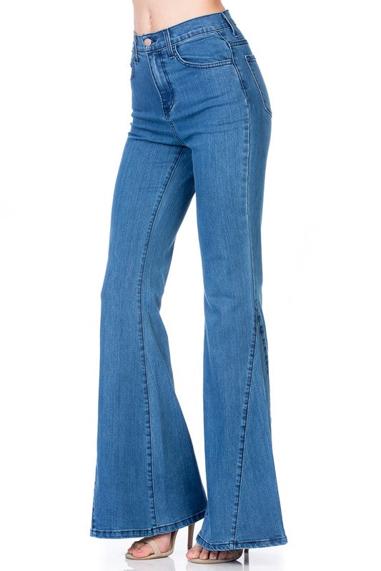 High Waist Denim flare Wide Leg bell bottom jeans - Tigbul's Variety Fashion Shop