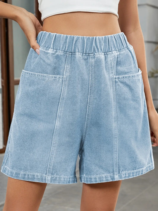 Elastic Waist Denim Shorts - Tigbul's Variety Fashion Shop