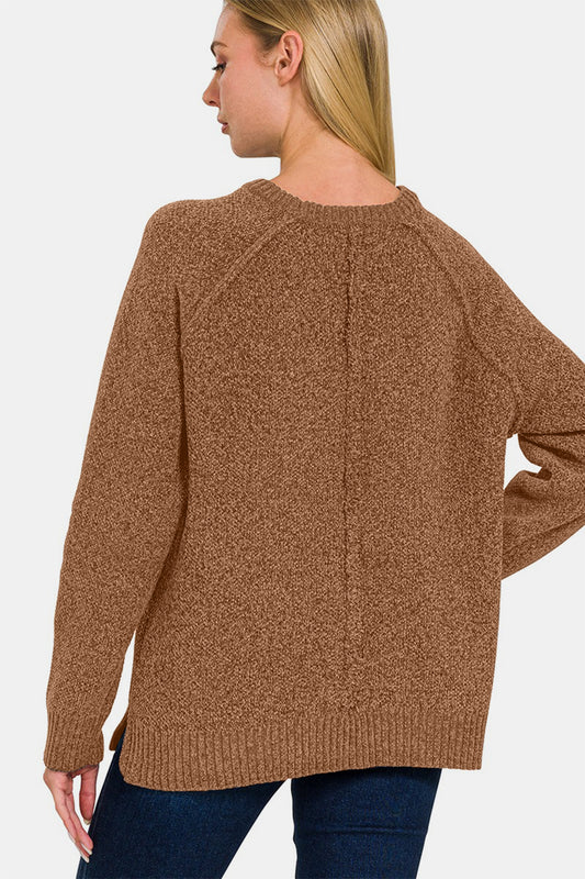 Zenana Side Slit Raglan Sleeve Sweater - Tigbul's Variety Fashion Shop