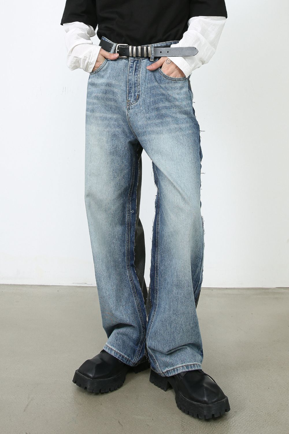 Men's Contrast Loose Fit Jeans - Tigbul's Variety Fashion Shop
