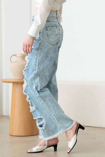 Litz La Distressed Frayed Hem Flare Jeans - Tigbul's Variety Fashion Shop