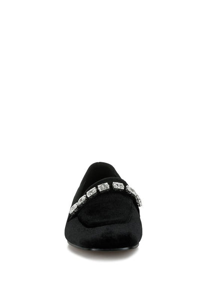 Kyari Velvet Diamante Strap Loafers - Tigbul's Variety Fashion Shop
