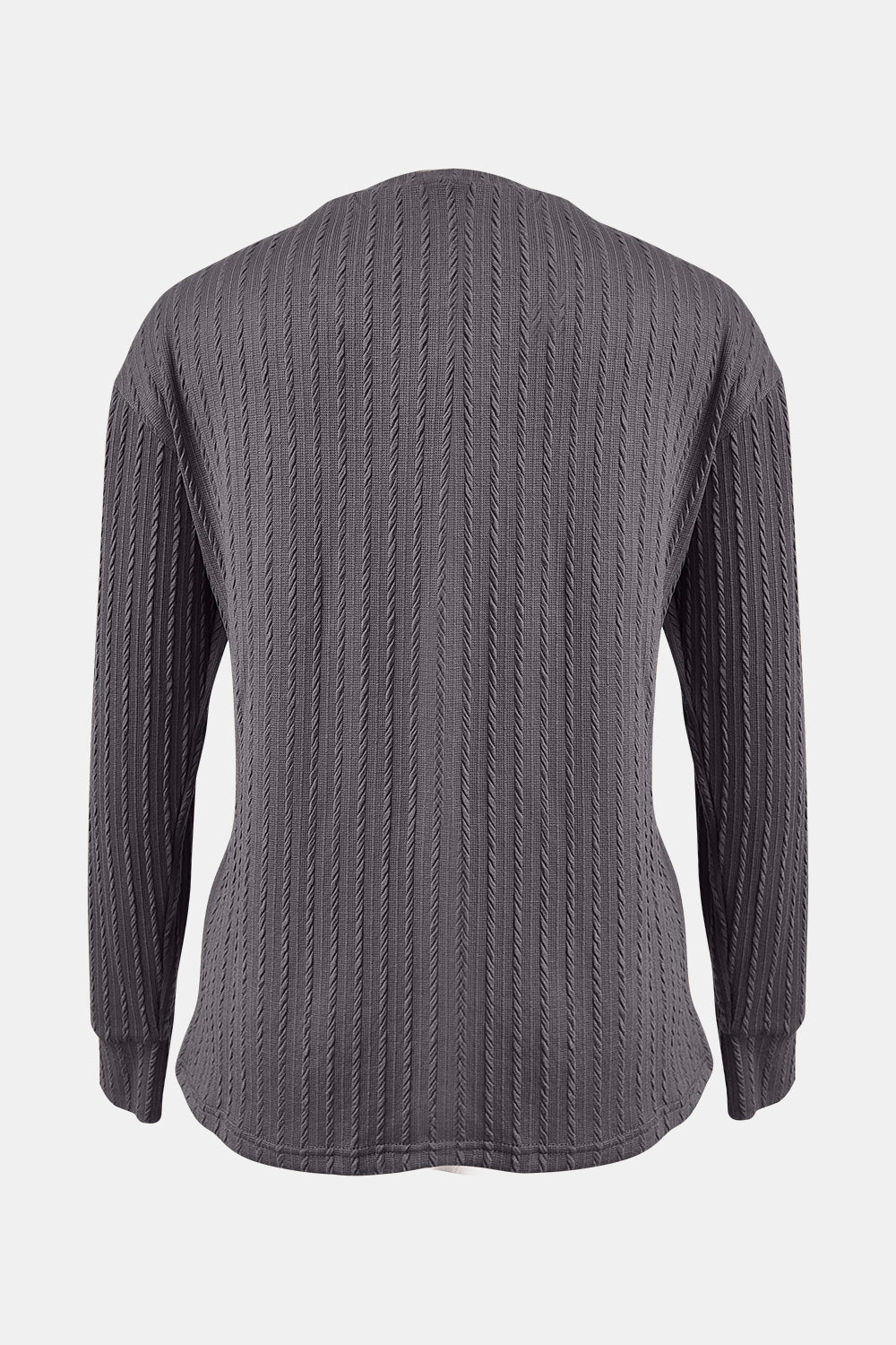 Textured V-Neck Long Sleeve T-Shirt - Tigbul's Variety Fashion Shop