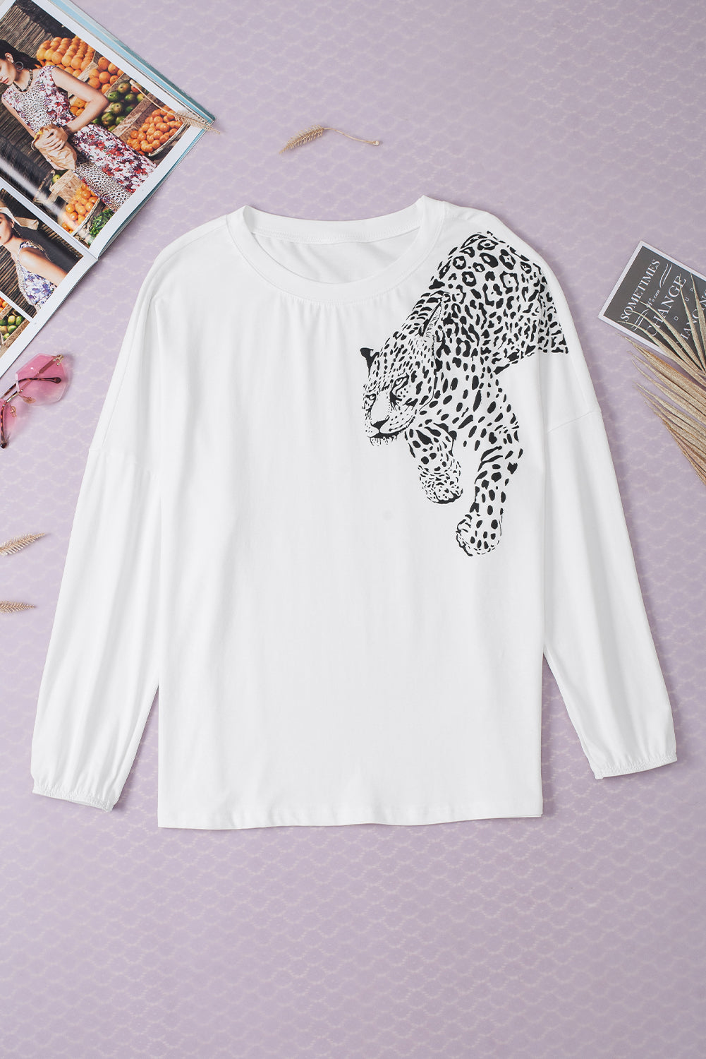 Leopard Round Neck Long Sleeve T-Shirt - Tigbul's Variety Fashion Shop