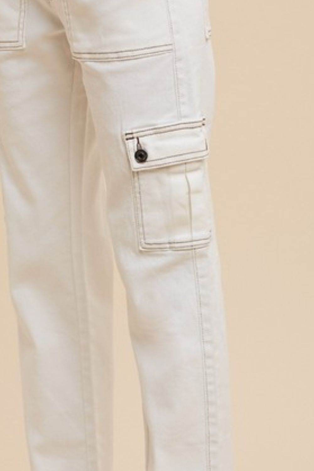 White Straight Leg Jeans with Cargo Pockets - Tigbul's Variety Fashion Shop