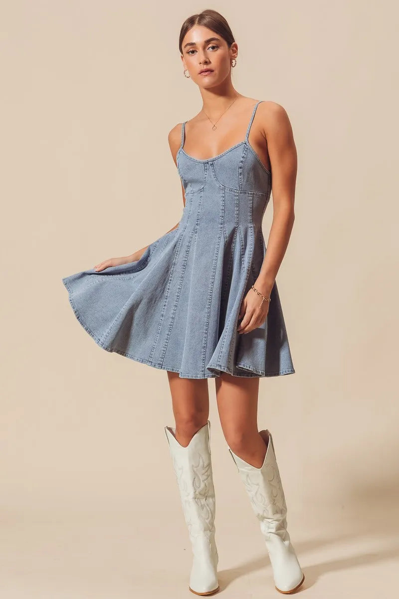 SO ME A Line Fit and Flare Denim Mini Dress - Tigbul's Variety Fashion Shop