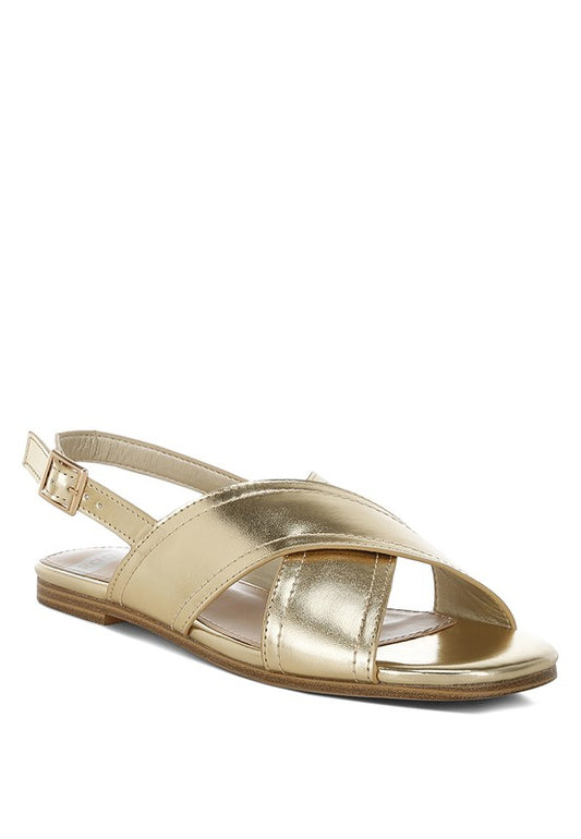 Kanon Metallic Pleather Criss-Cross Flats - Tigbul's Variety Fashion Shop