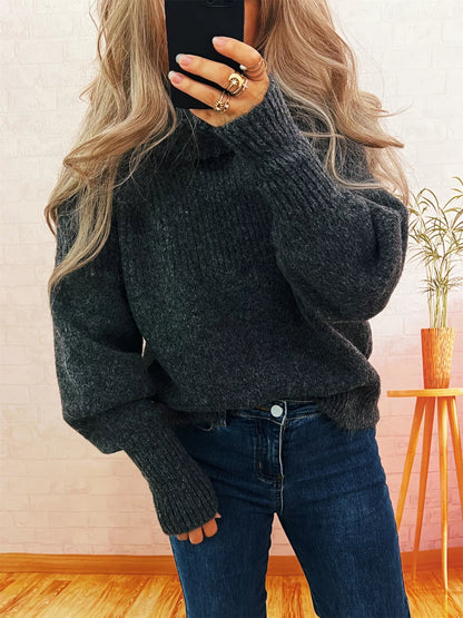 Ribbed Turtleneck Long Sleeve Sweater - Tigbul's Variety Fashion Shop