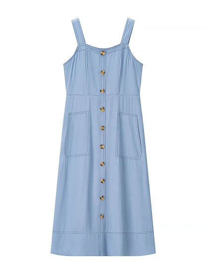Wide Strap Sweetheart Neck Denim Dress - Tigbul's Variety Fashion Shop
