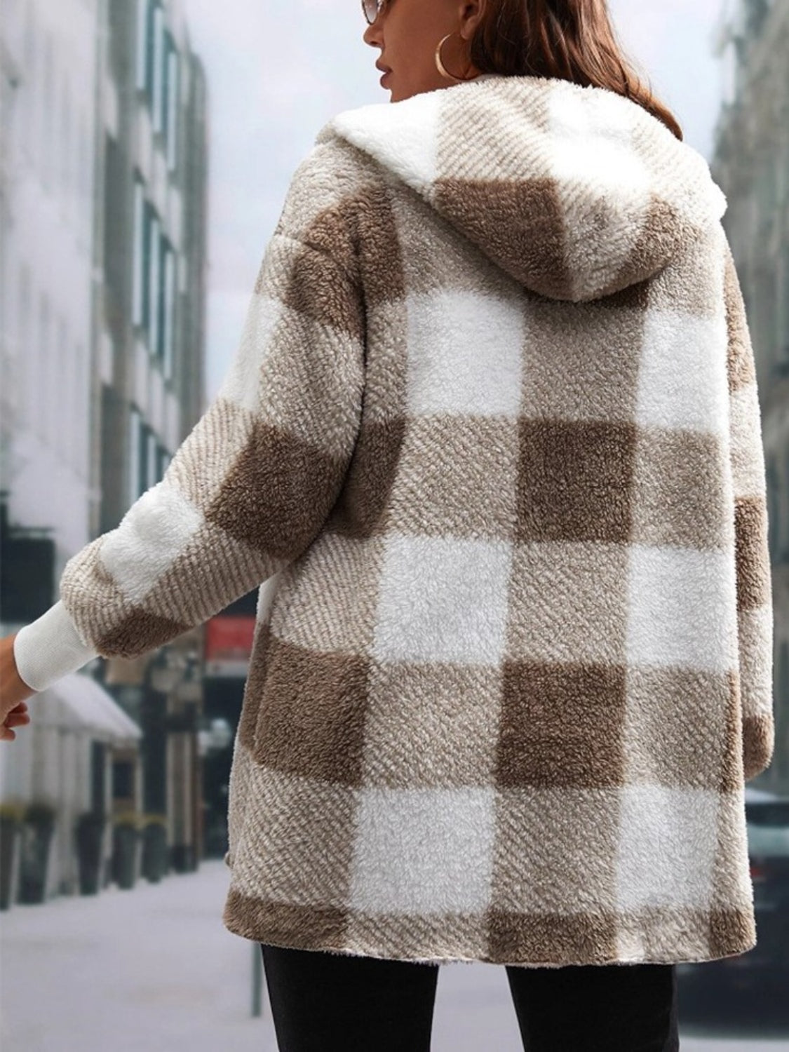 Plaid Long Sleeve Hooded Coat - Tigbul's Variety Fashion Shop