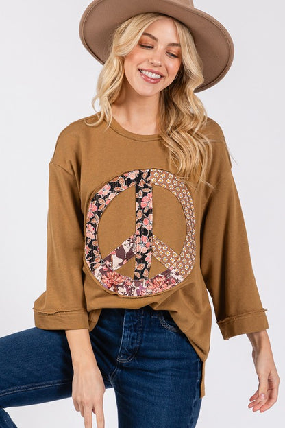 SAGE + FIG Floral Peace Patch Round Neck Top - Tigbul's Variety Fashion Shop