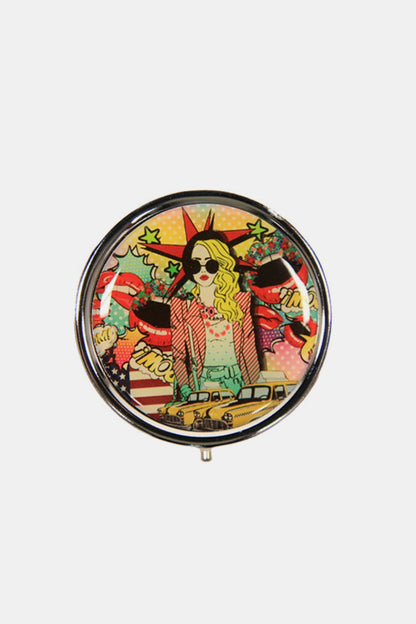 Nicole Lee USA Print Metallic Circular Small Pill Case - Tigbul's Variety Fashion Shop