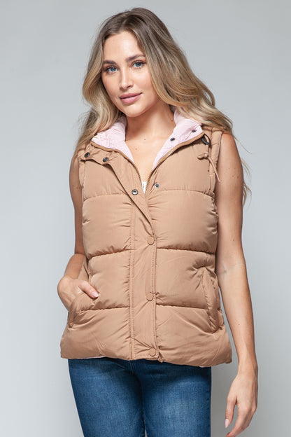 Snobbish Snap and Zip Closure Hooded Vest - Tigbul's Variety Fashion Shop