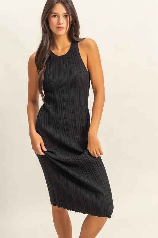 Black Round Neck Bodycon Ribbed Knit Dress - Tigbul's Variety Fashion Shop