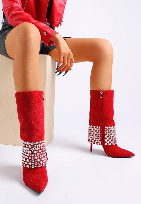 Basso Party Diamante Studded Stiletto Boots - Tigbul's Variety Fashion Shop