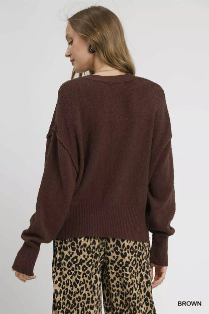 Umgee Button-Front V-Neck Knit Cardigan - Tigbul's Variety Fashion Shop