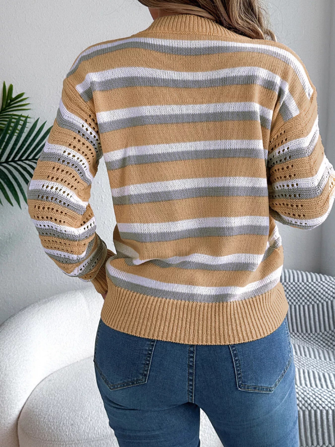 Striped Round Neck Long Sleeve Sweater - Tigbul's Variety Fashion Shop