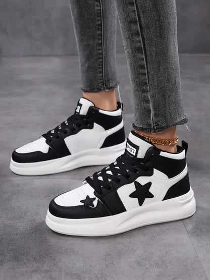Star Pattern Lace Up Sneakers - Tigbul's Variety Fashion Shop
