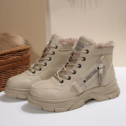 Premium Lace-Up Combat Boots with Fleece Line - Tigbul's Variety Fashion Shop