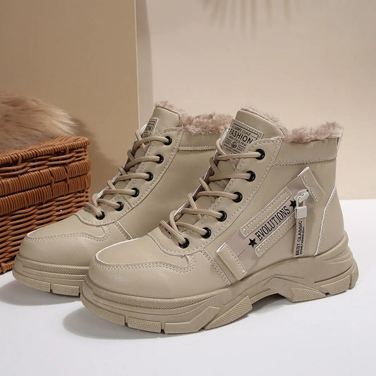 Premium Lace-Up Combat Boots with Fleece Line - Tigbul's Variety Fashion Shop