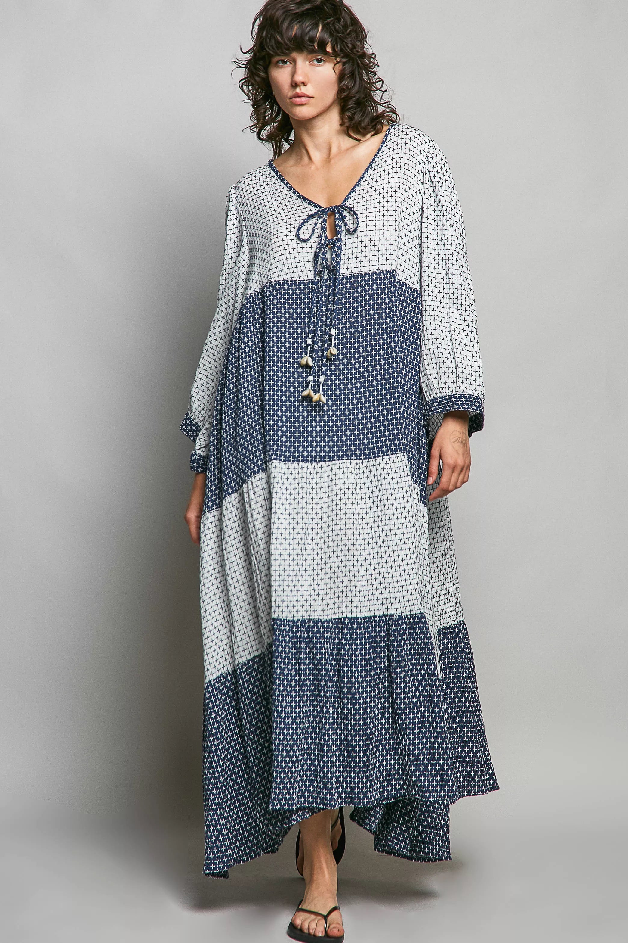 POL Tiered Boho Two-Tone Maxi Dress - Tigbul's Variety Fashion Shop