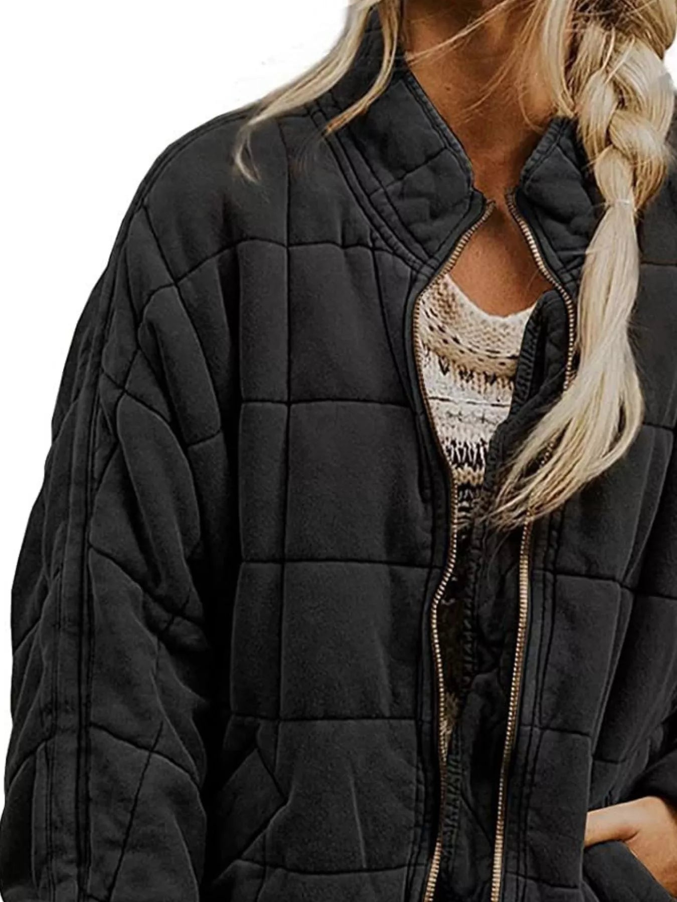 Quilted Zip Up Outerwear - Tigbul's Variety Fashion Shop