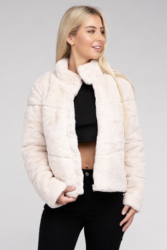 Fluffy Zip-Up Sweater Jacket - Tigbuls Variety Fashion