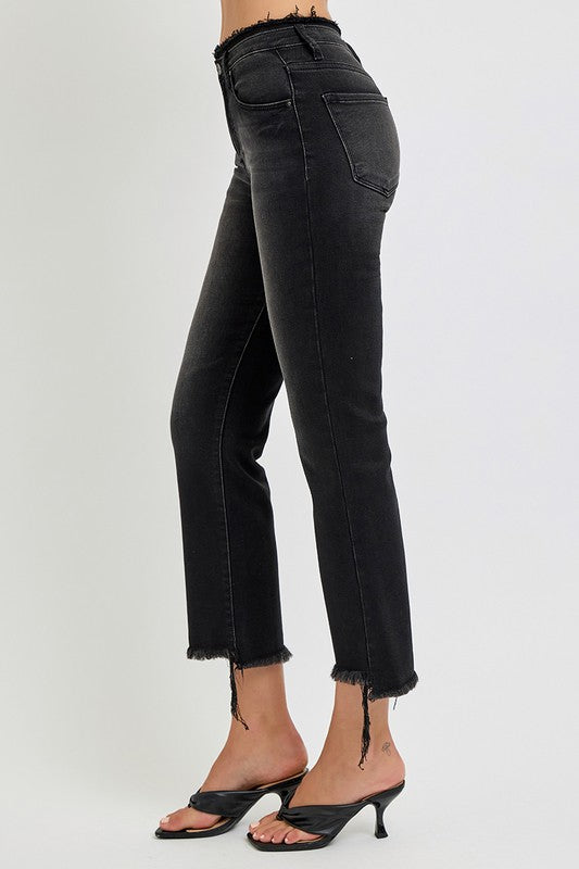 Black Raw Hem Cropped Flare Jeans - Tigbul's Variety Fashion Shop