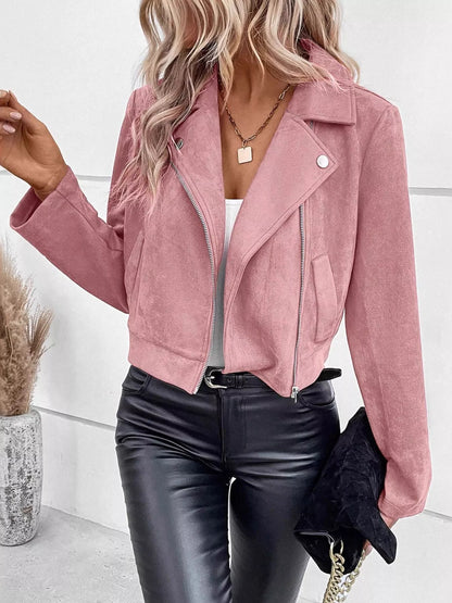 Suede Moto Jacket with Zip Detail - Tigbul's Variety Fashion Shop