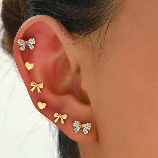 6 Piece Bow Heart Stud Earrings Set - Tigbul's Variety Fashion Shop